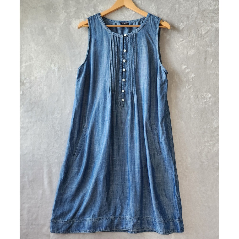 Talbots Dress Womens Size 14 Blue Chambray Denim Pleated Pintucks Pockets